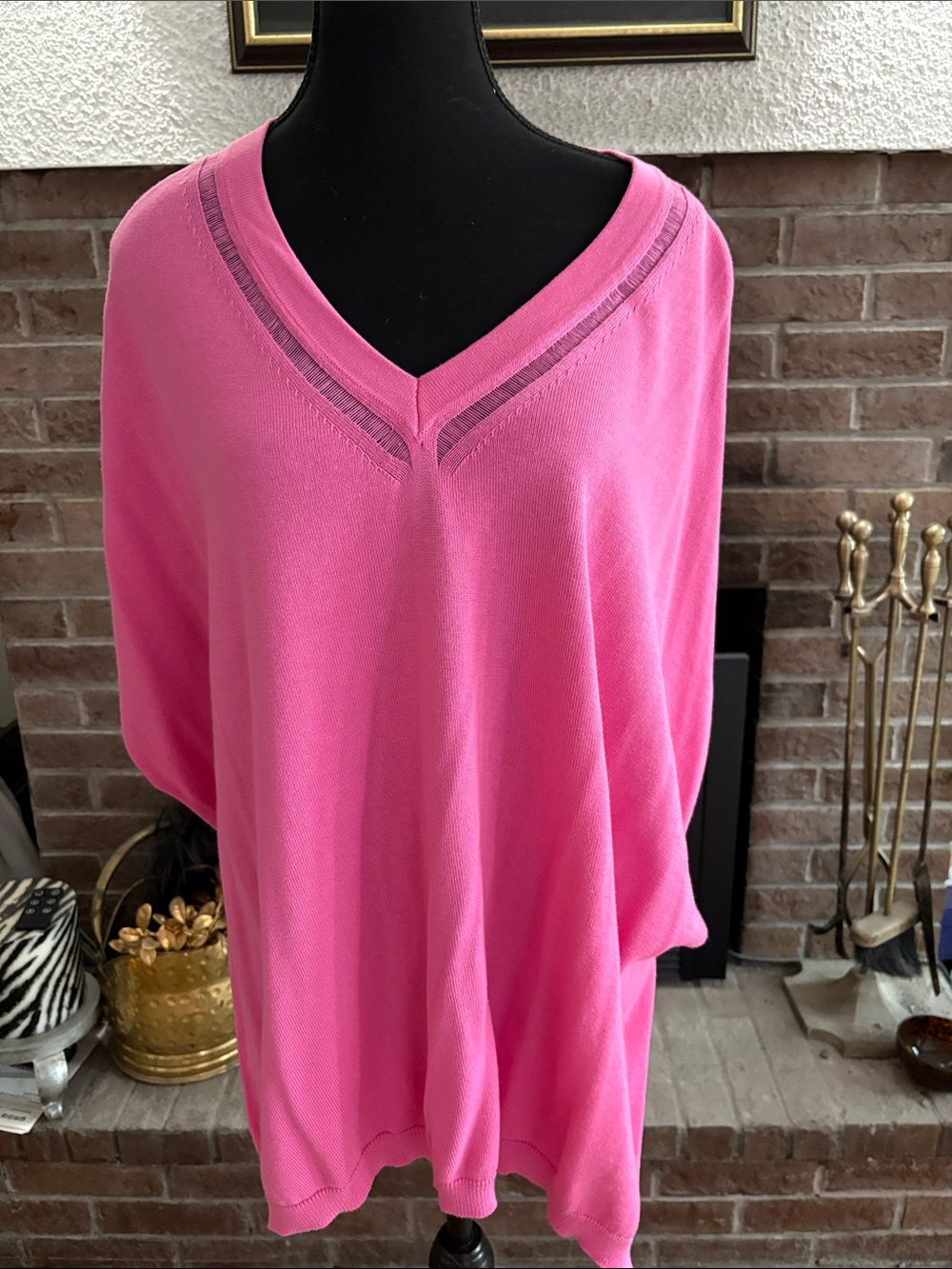Bright Pink V-Neck Lightweight Women's Poncho Sweater